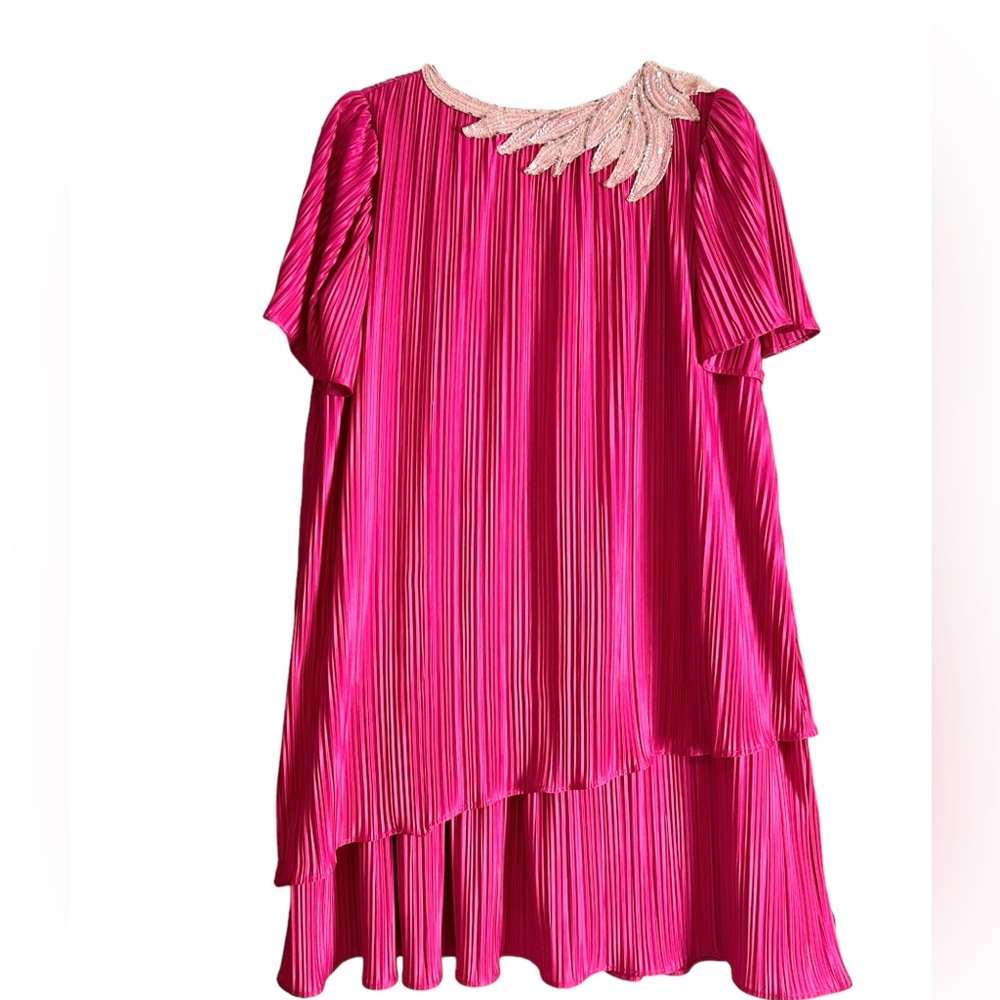 Risa Ann Pink 80’s Vintage Sequined Top Layered Bottom Dress Size 18.5